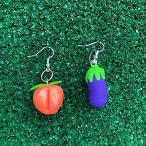 Peach & Eggplant Earrings Purple Handmade Clay